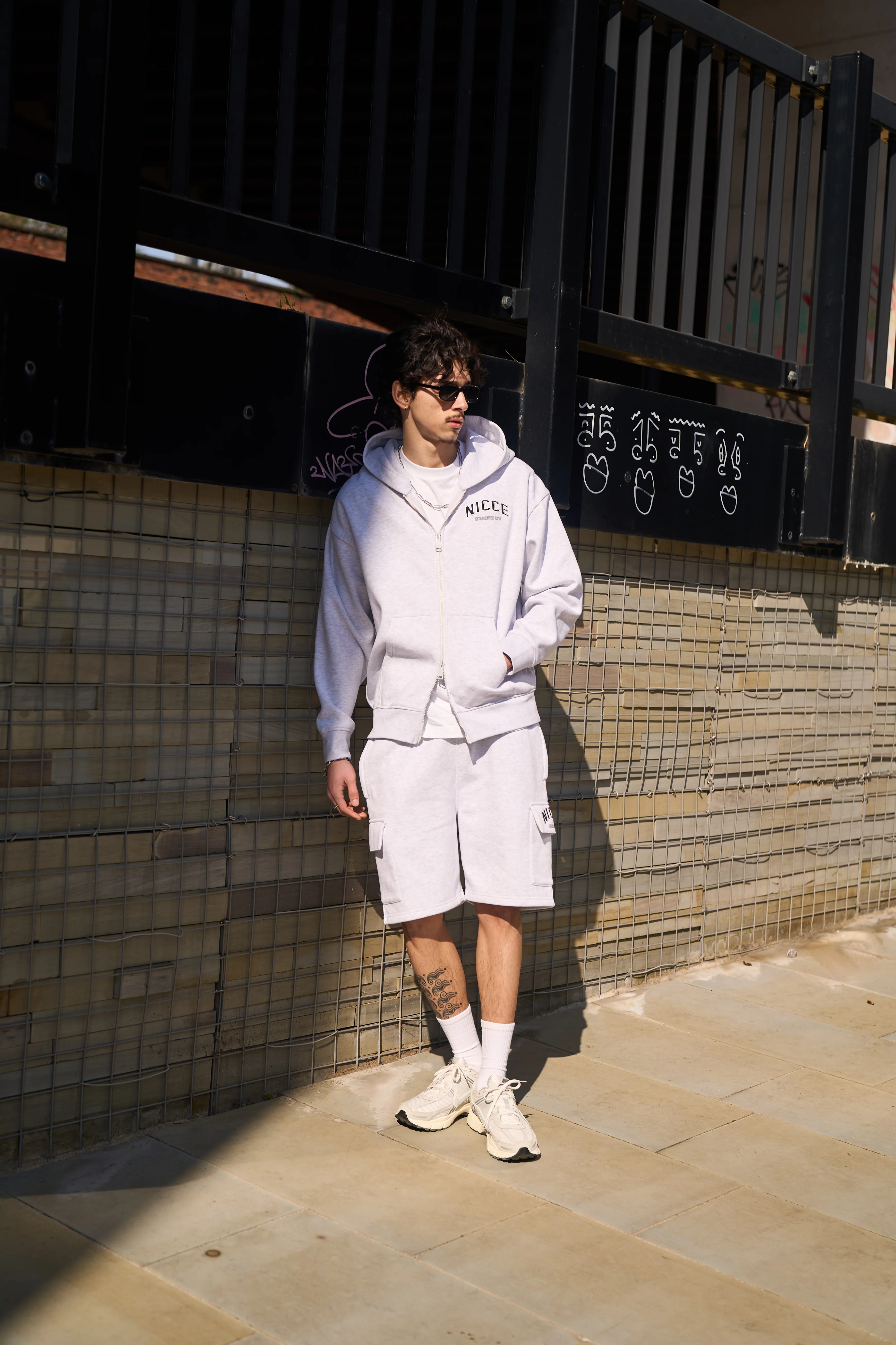 NICCE Mens Elevate Zip Thru Hoodie & Shorts Set | Grey Marl - Image 3