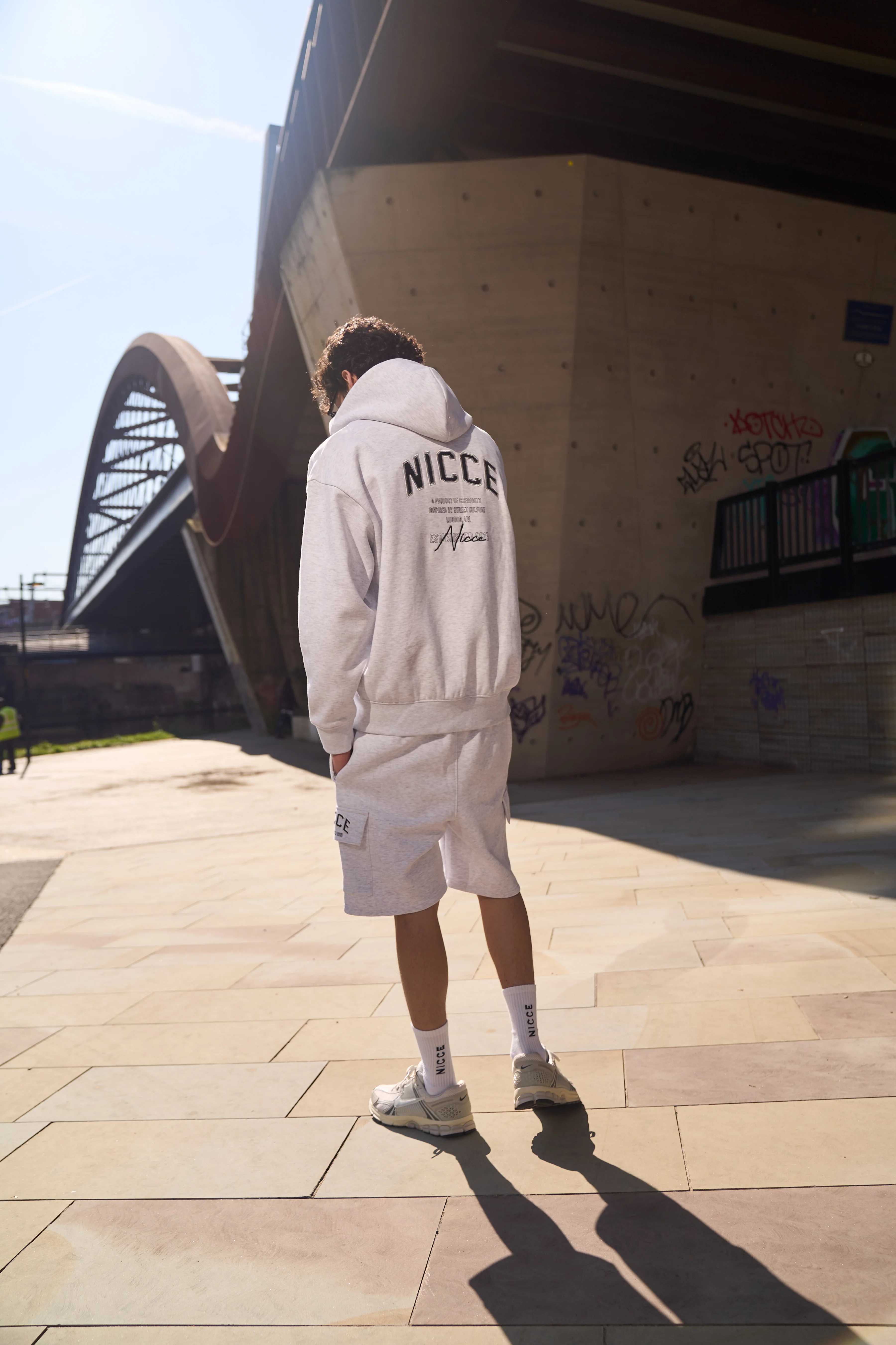 NICCE Mens Elevate Zip Thru Hoodie & Shorts Set | Grey Marl - Image 5