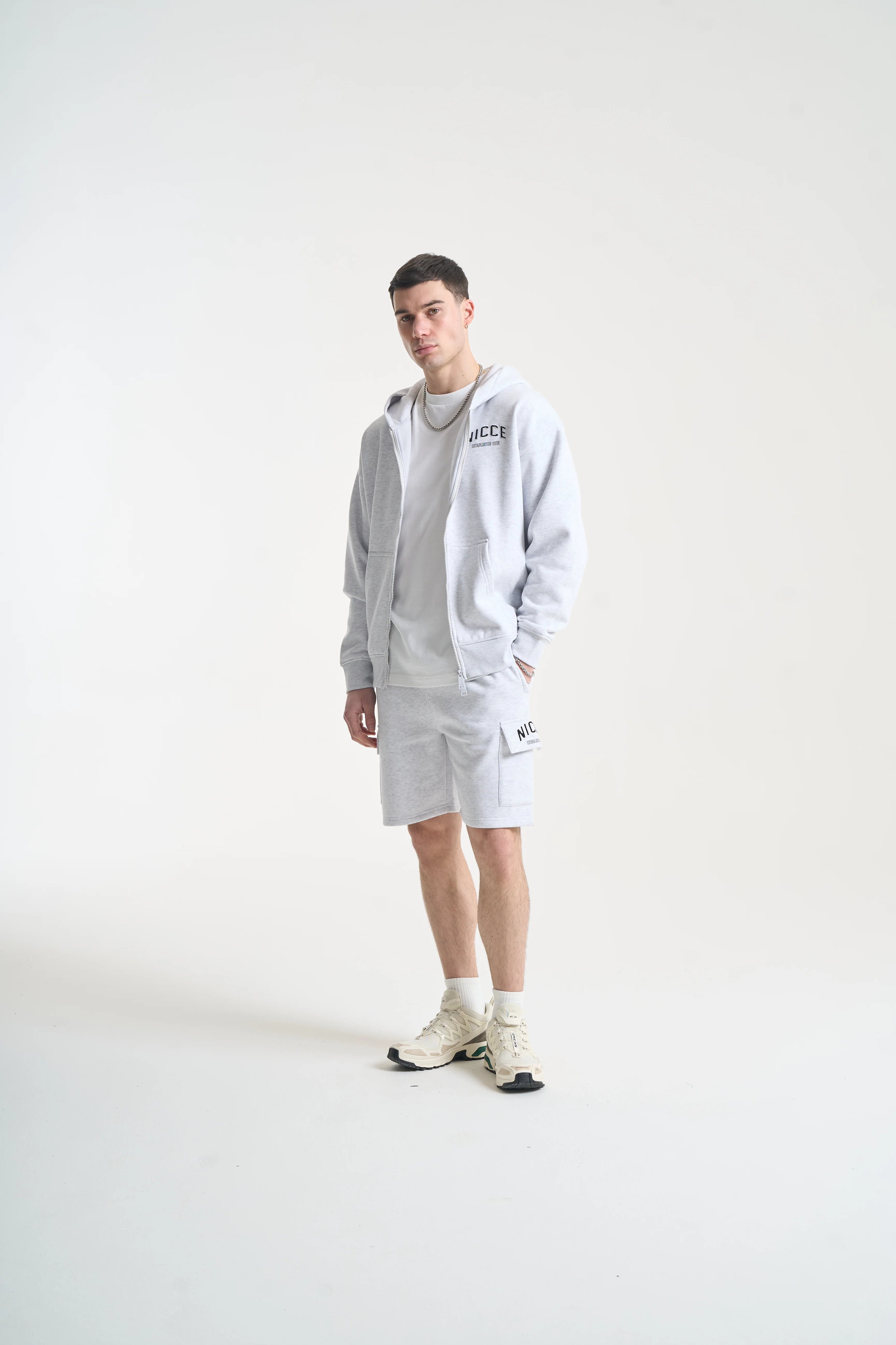 NICCE Mens Elevate Zip Thru Hoodie & Shorts Set | Grey Marl - Image 6