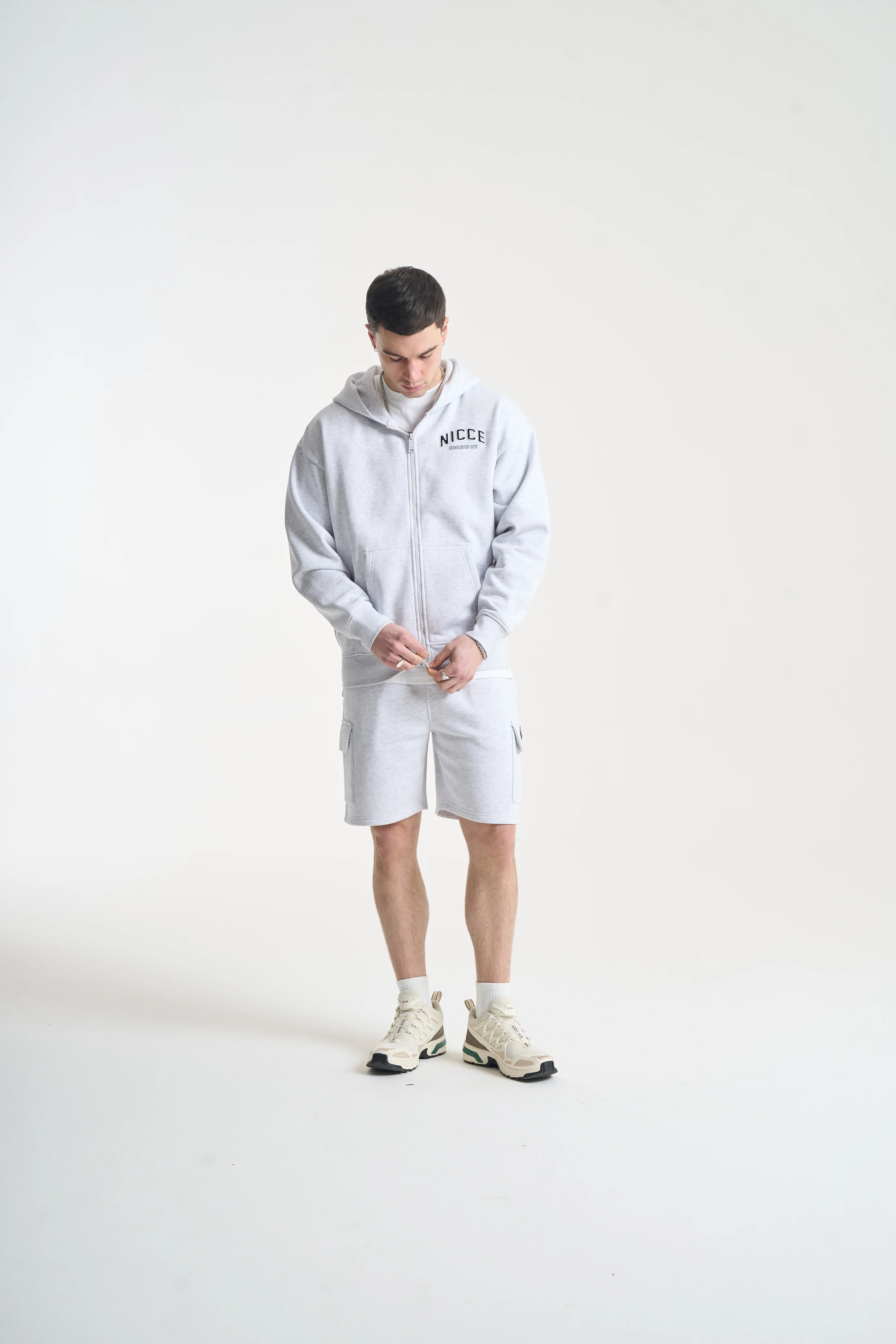 NICCE Mens Elevate Zip Thru Hoodie & Shorts Set | Grey Marl - Image 8