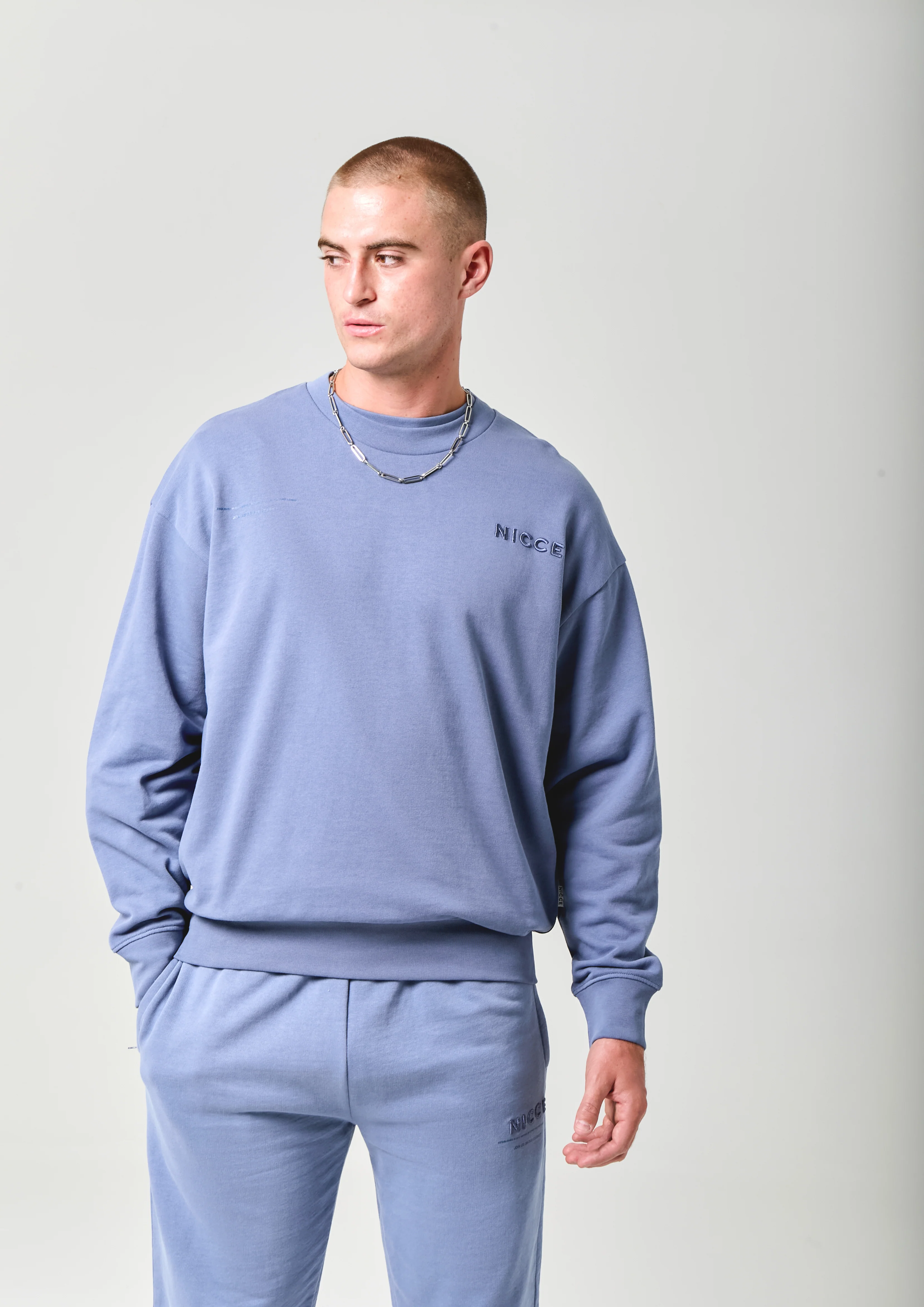 NICCE Mens Script Essential Crew | Element Blue
